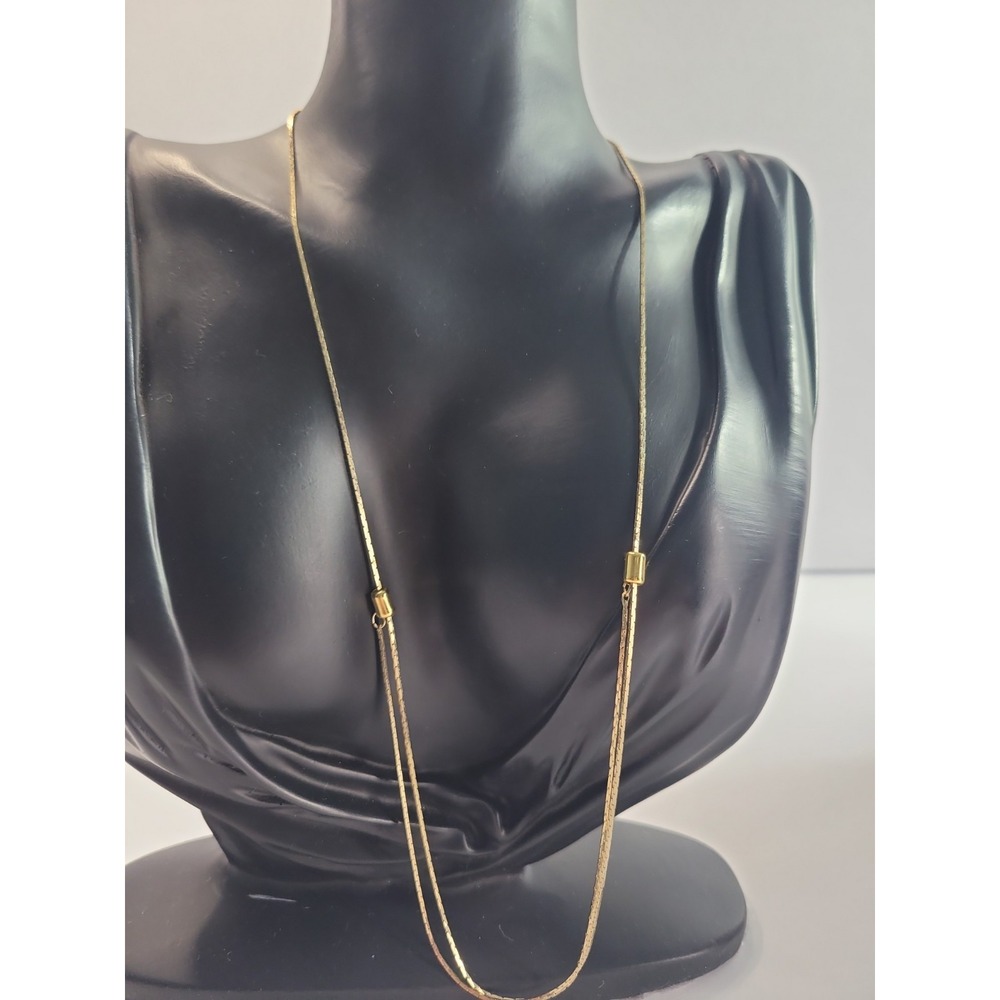 Gold Tone Layered Loop Necklace Multi Strand Draped Chain Minimalist Modern